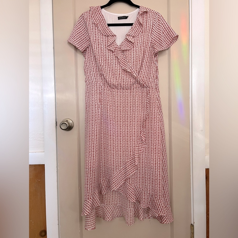 Mikarose Midi Dress mini flower print Sz L faux wrap